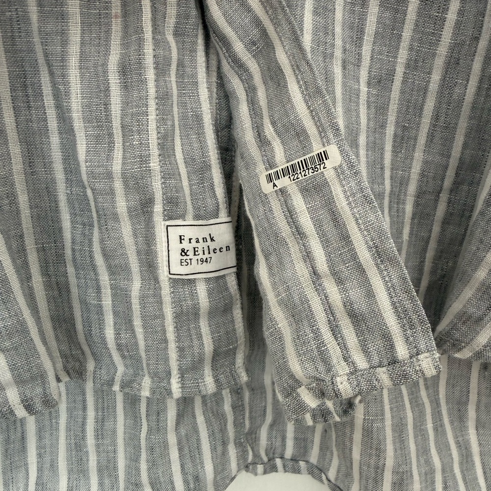 Frank & Eileen | Barry Shirt | Size M | 100% Linen | Grey / White stripe - Picture 4 of 11
